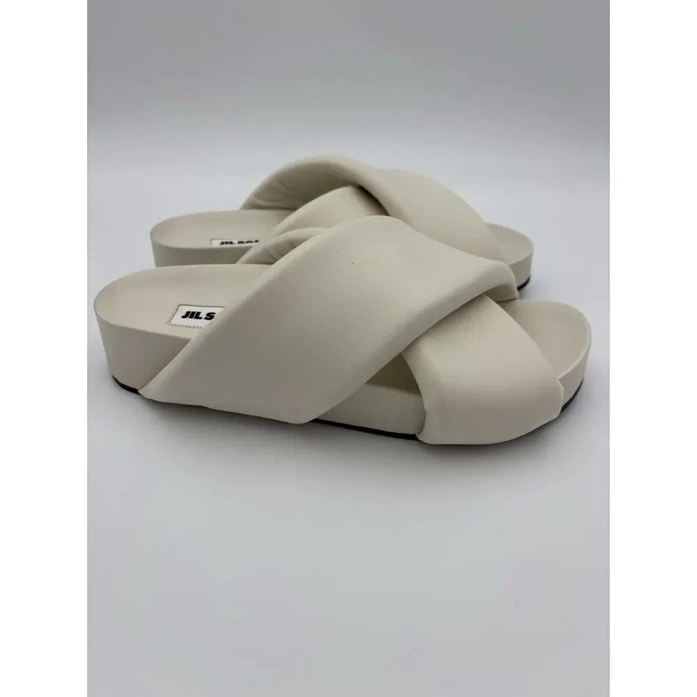 Jil Sander Padded Slides White Leather Size 38 / 8 Arch Support Puffy Pillow